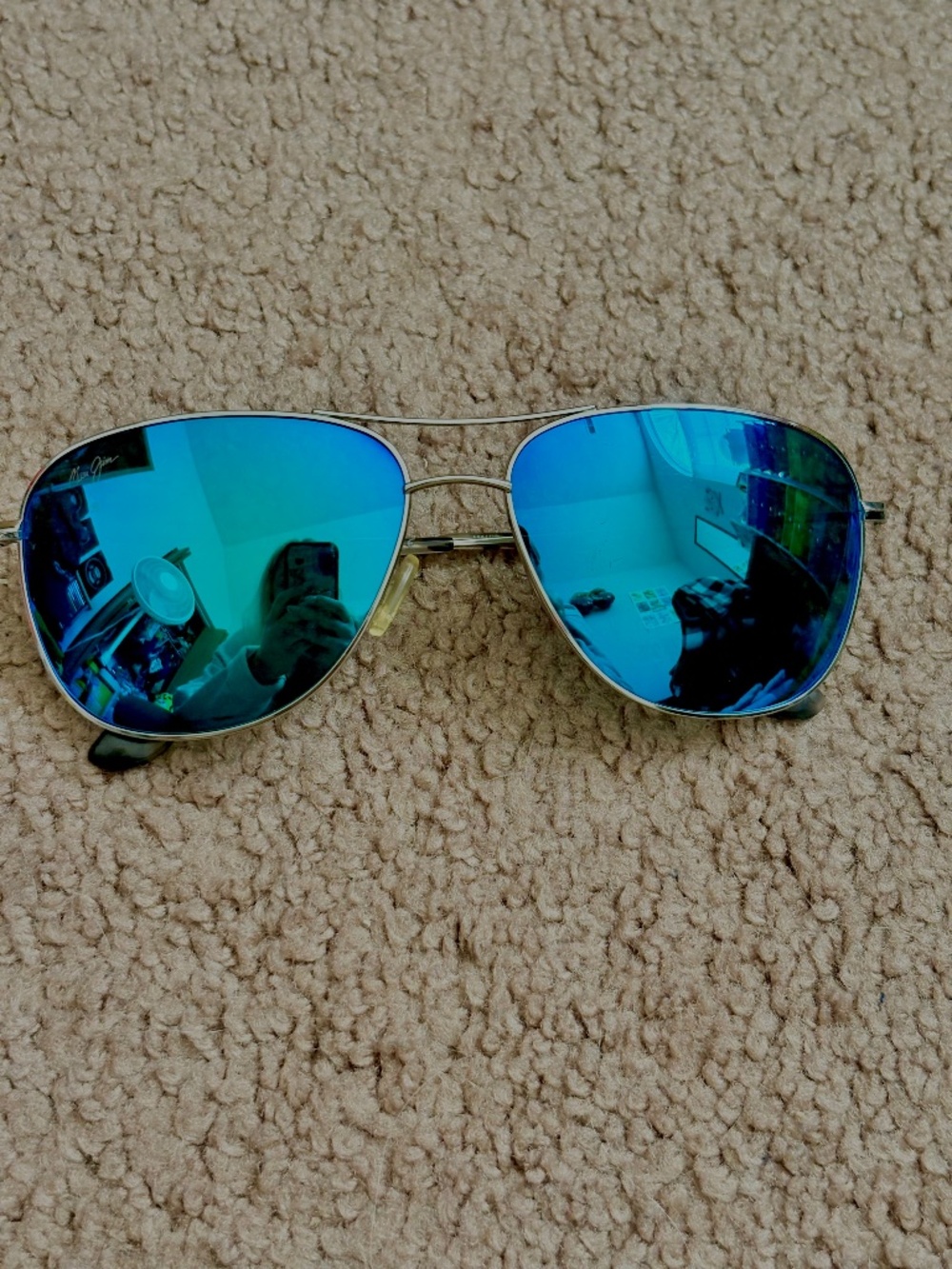 Maui Jim Cliff House Aviator Sunglasses MJ247-17 Silver Blue Hawaii Japan Read